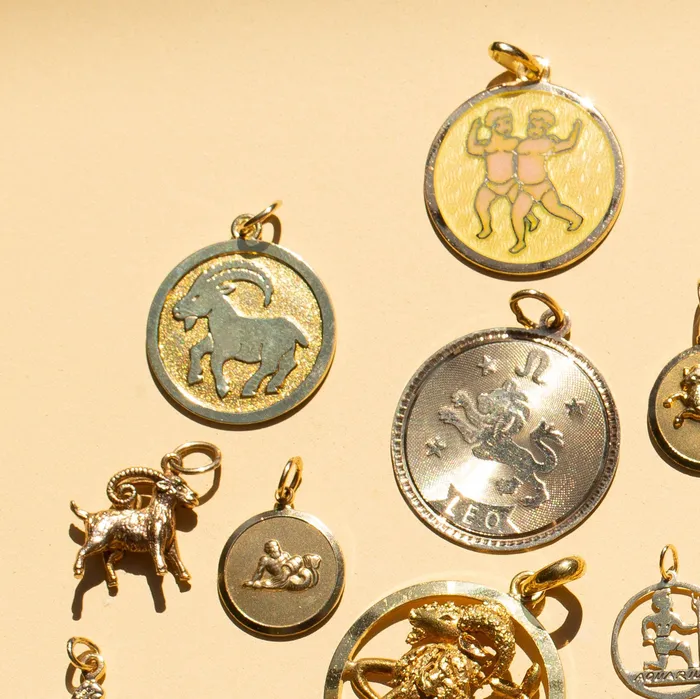 Vintage Charm Necklaces English Capricorn 9K Gold Zodiac Charm