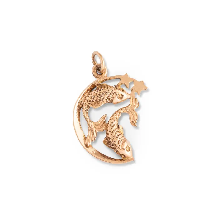 Vintage Necklaces Pisces and Half Moon 9k Gold Zodiac Charm