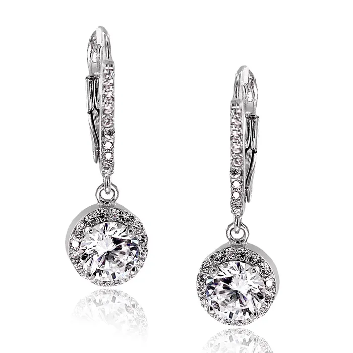YELLOW Earrings Brilliant Round CZ 925 Sterling Silver Drop Earrings