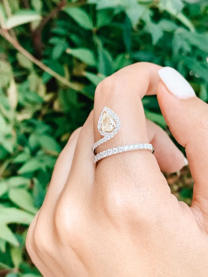 Yellow White Diamond Snake Ring Cherie Dori Rings