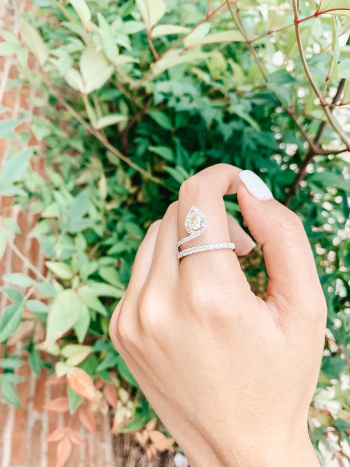 Yellow White Diamond Snake Ring Cherie Dori Rings