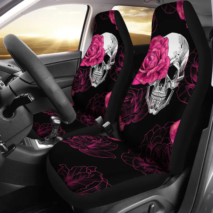Zapps Clothing Rings Pink Flower Skull Car Seat Covers