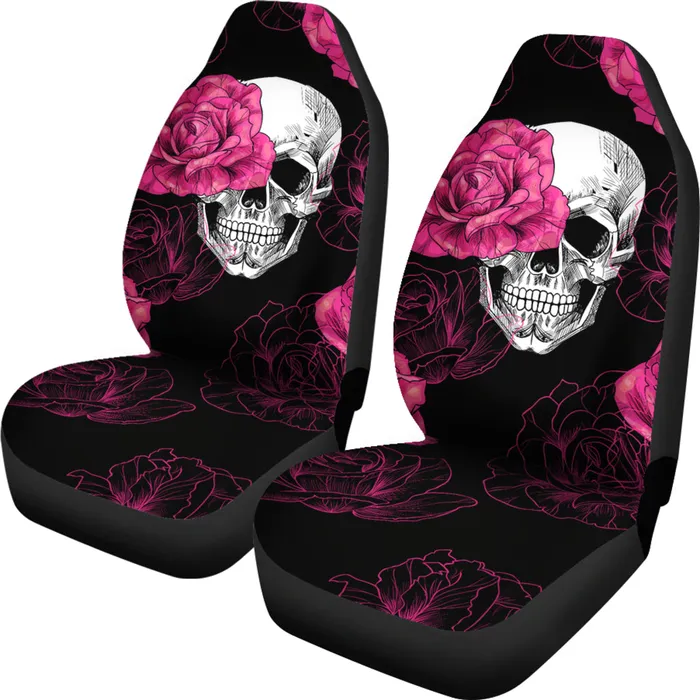 Zapps Clothing Rings Pink Flower Skull Car Seat Covers