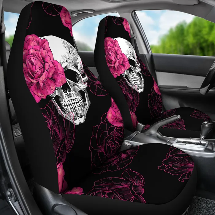Zapps Clothing Rings Pink Flower Skull Car Seat Covers