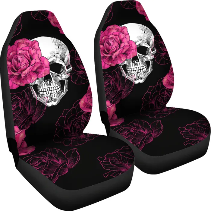 Zapps Clothing Rings Pink Flower Skull Car Seat Covers