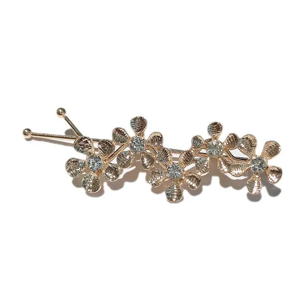 01 Earrings H627 Gold Flower Rhinestone Hair Pin