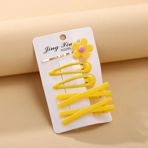 01 Earrings H634 Yellow Flower Hair Clip Set of 5