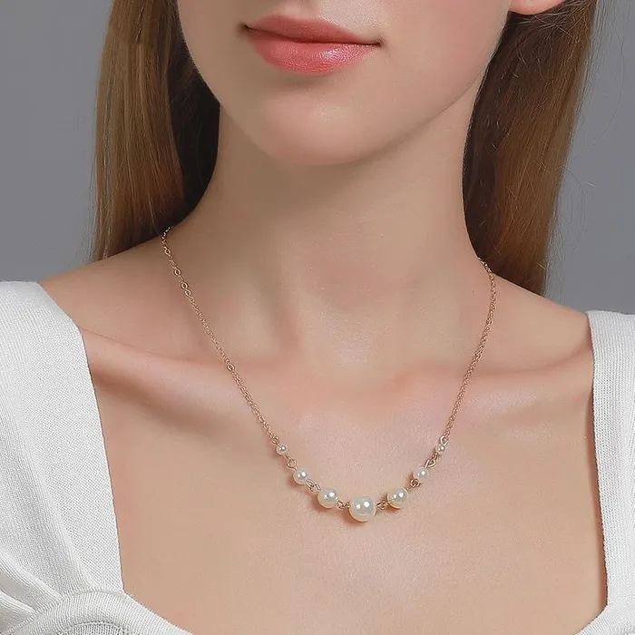 01 N1339 Gold Chain Multi Pearl Necklace with FREE Earrings Necklaces