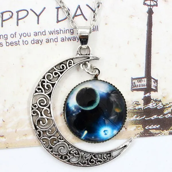 01 N617 Silver Moon Stargazer Necklace with FREE Earrings Necklaces