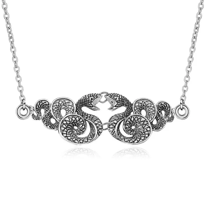 01 N864 Silver Double Snake Necklace with FREE EARRINGS Necklaces
