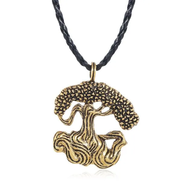 01 Necklaces N1757 Gold Tree of Life on Braided Leather Cord Necklace with FREE EARRINGS 01 Necklaces N1757 Gold Tree of Life on Braided Leather Cord Necklace with FREE EARRINGS