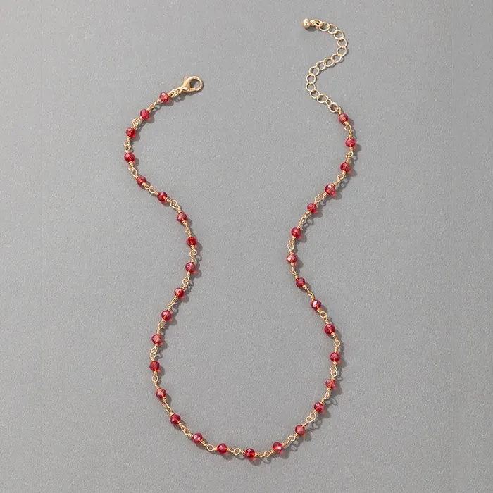 01 Necklaces N569 Gold Iridescent Red Bead Choker Necklace with FREE EARRINGS