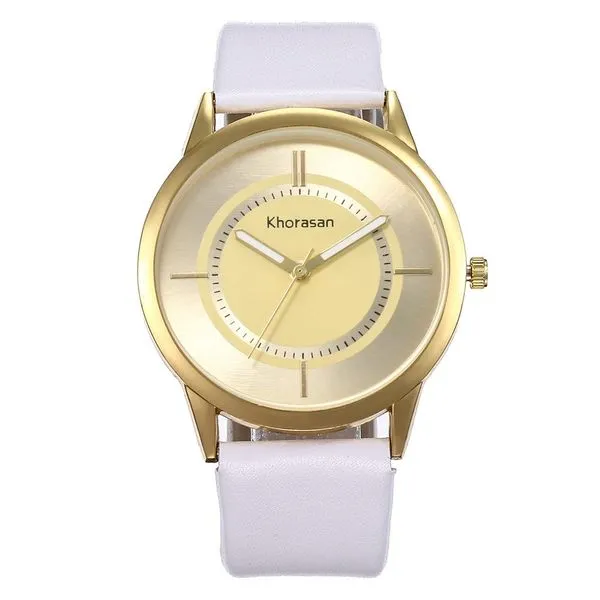 01 Rings W258 White Band Gold Face Sleek Quartz Watch