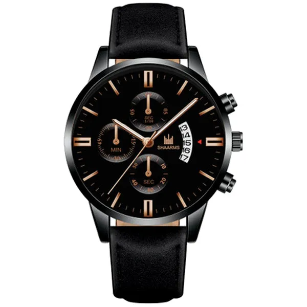 01 Rings W303 Black Band Rose Gold Techno Time Collection Quartz Watch