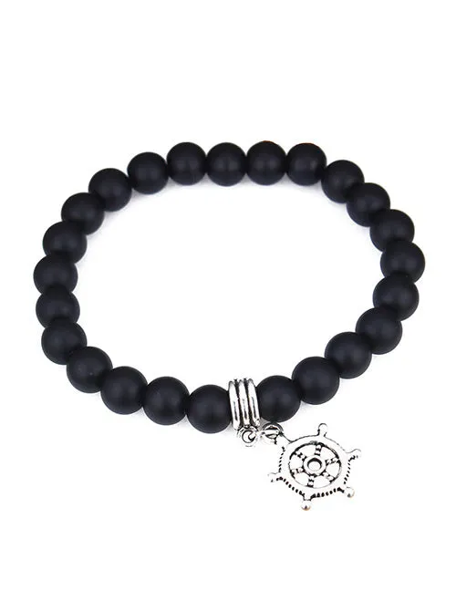 02 Bracelets B438 Black Ship Wheel Beaded Bracelet