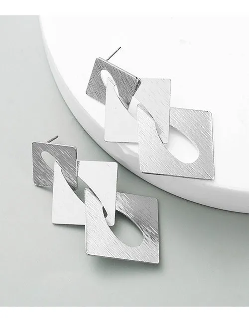 02 E1747 Silver Triple Diamond Geometric Earrings Earrings
