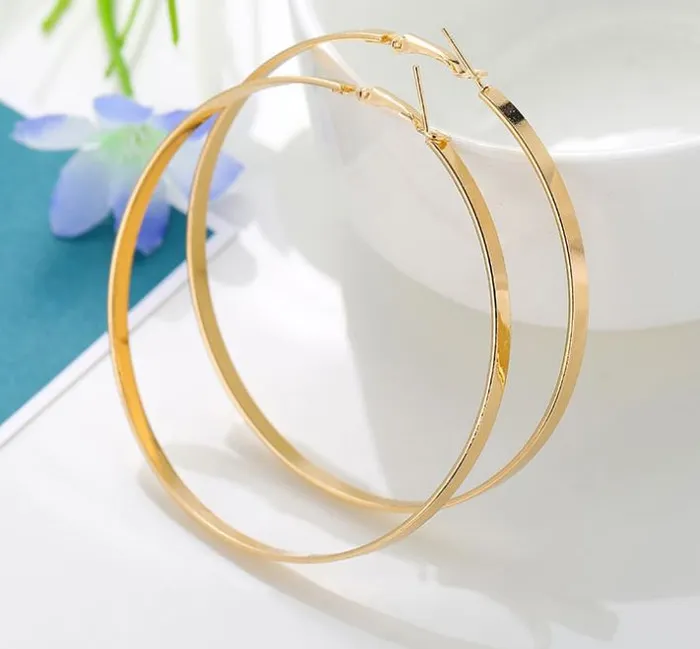 02 E604 Gold Flat Rim 134 Hoop Earrings Earrings