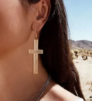 02 Earrings E1044 Gold Silver Glitter Cross Earrings