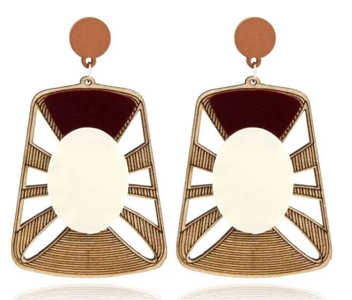 02 Earrings E1745 Large Geometric Wooden Earrings
