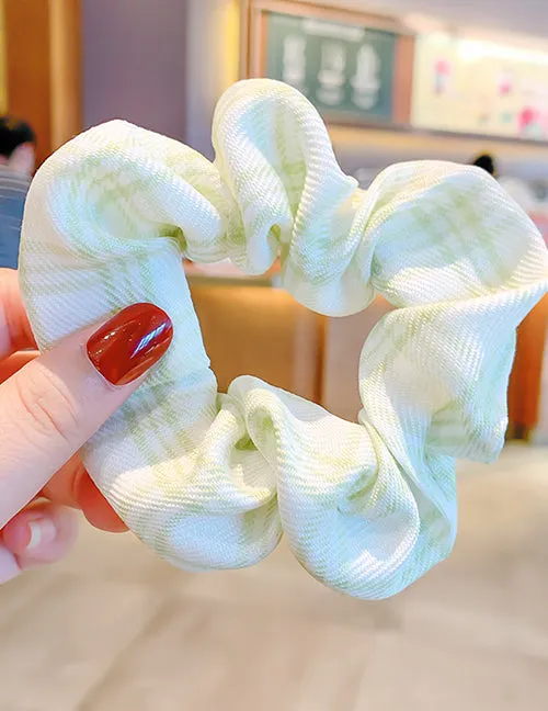 02 H581 Pale Green White Plaid Design Hair Scrunchie Rings