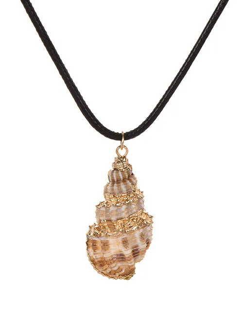 02 Necklaces N1271 Conch Shell Leather Cord Necklace with FREE Earrings