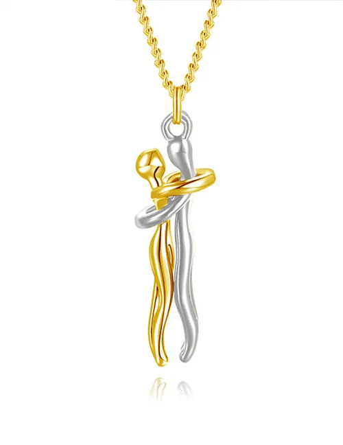 02 Necklaces N1453 Gold Silver Hug Necklace with FREE Earrings
