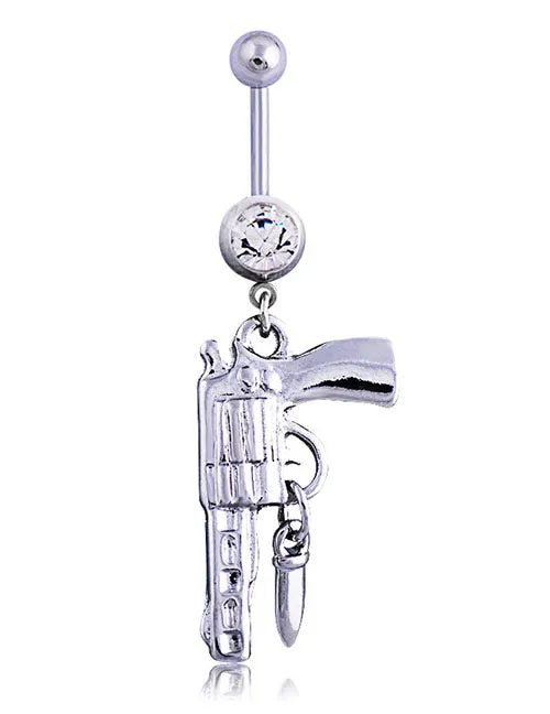 02 P92 Silver Revolver Pistol Belly Button Ring Rings