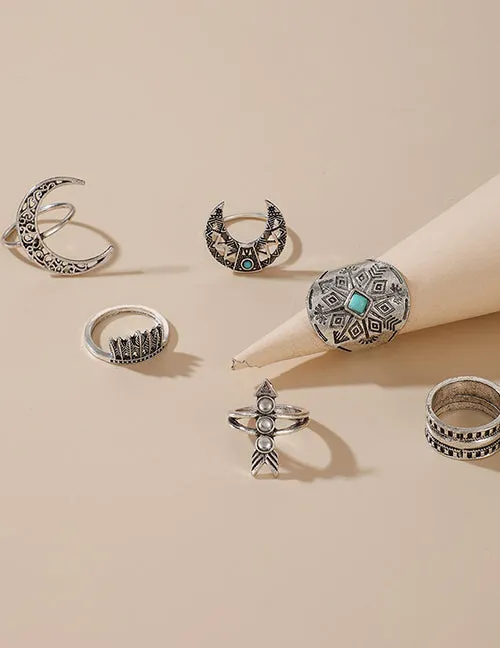 02 Rings RS17 Silver 6 pc Ring Set