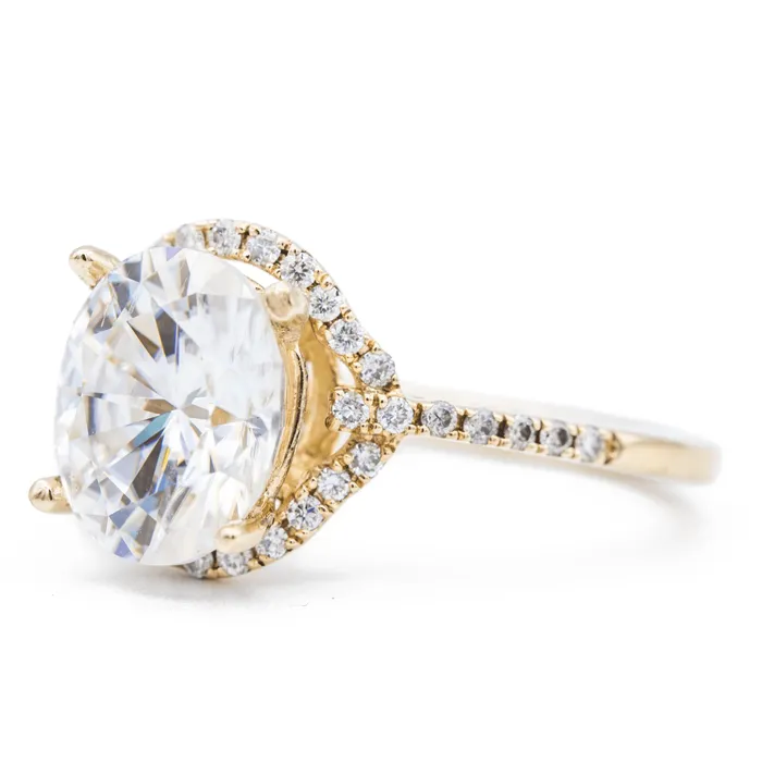 10x8mm Oval Center 14K Yellow Gold 4 Prong Halo Side Diamonds Engagement Ring Fire Brilliance Rings