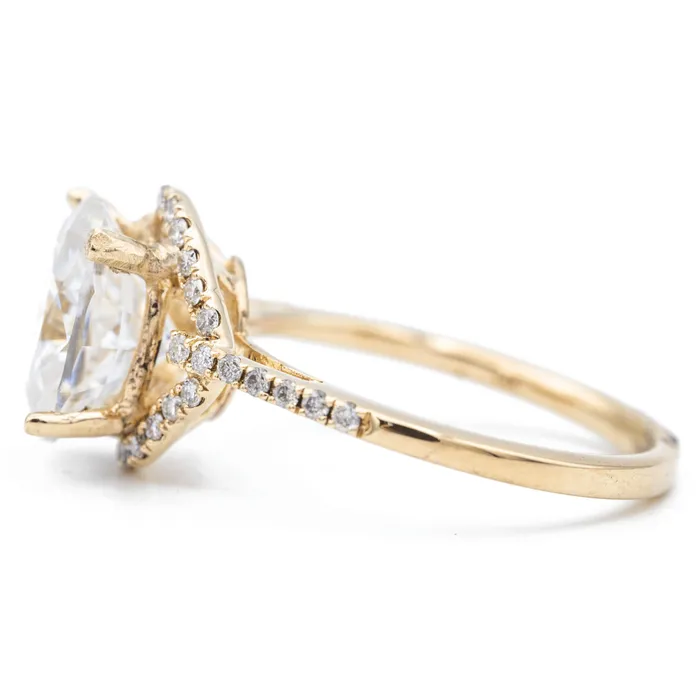 10x8mm Oval Center 14K Yellow Gold 4 Prong Halo Side Diamonds Engagement Ring Fire Brilliance Rings
