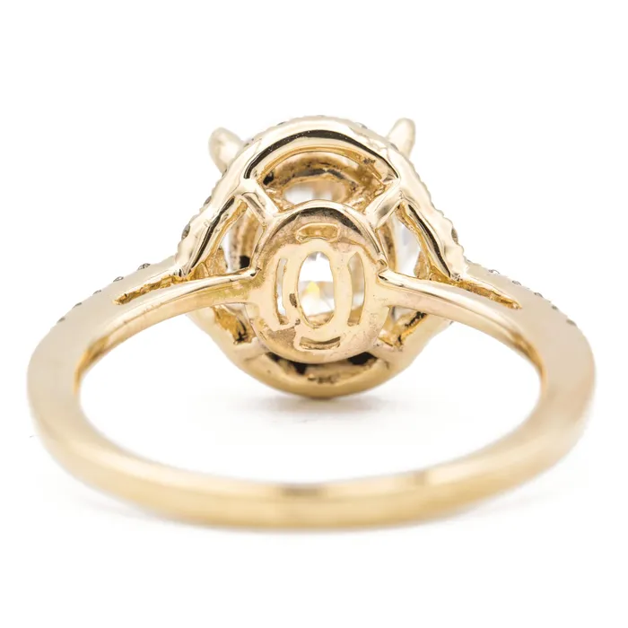 10x8mm Oval Center 14K Yellow Gold 4 Prong Halo Side Diamonds Engagement Ring Fire Brilliance Rings