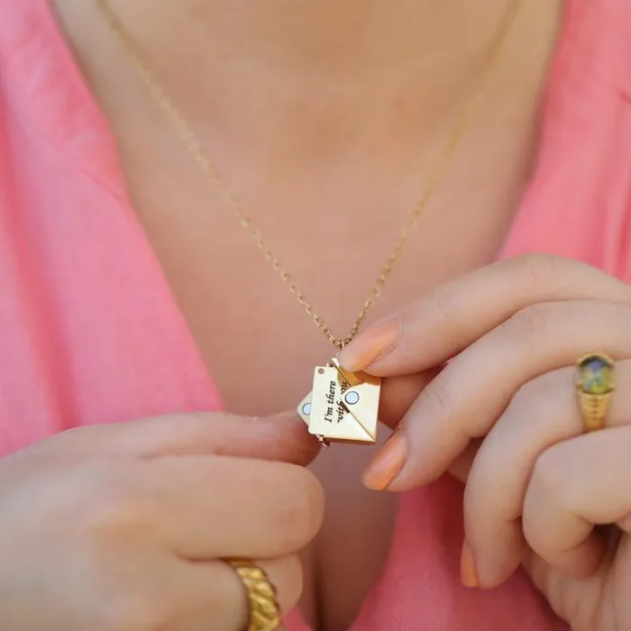 14k Gold Filled Custom Envelope Necklace Secret Message Necklace Engraved Love Letter Necklace for Women Jewelvers Necklaces