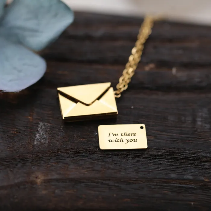 14k Gold Filled Custom Envelope Necklace Secret Message Necklace Engraved Love Letter Necklace for Women Jewelvers Necklaces