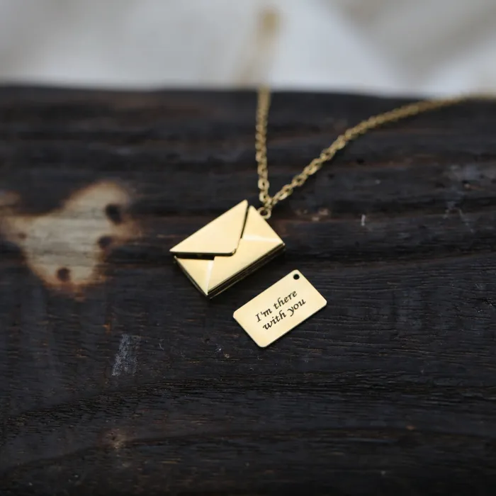 14k Gold Filled Custom Envelope Necklace Secret Message Necklace Engraved Love Letter Necklace for Women Jewelvers Necklaces