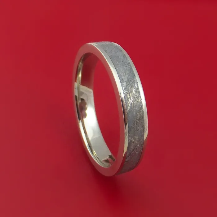 14k White Gold Ring with Gibeon Meteorite Inlay Custom Made Band Lashbrook Rings