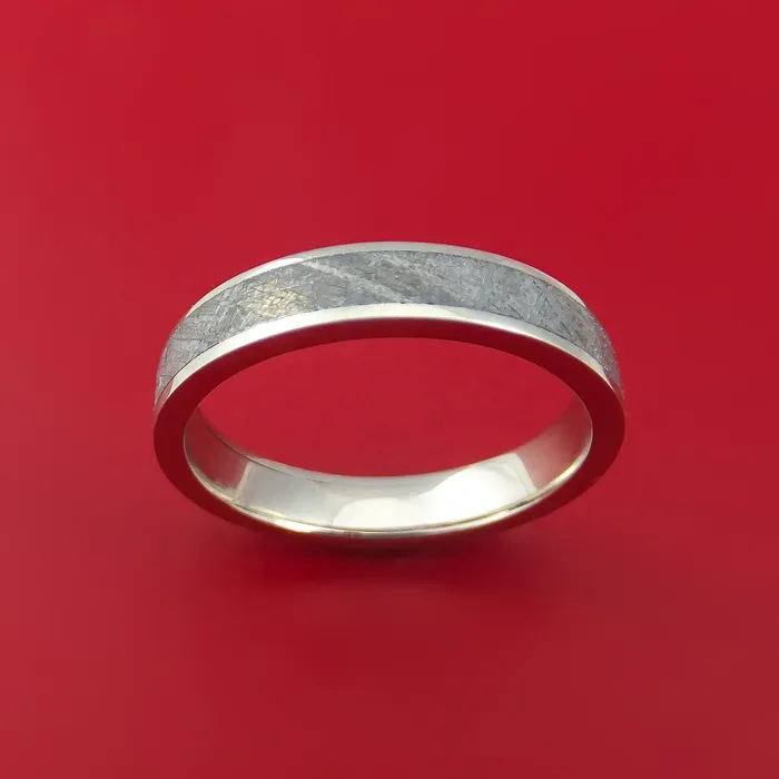 14k White Gold Ring with Gibeon Meteorite Inlay Custom Made Band Lashbrook Rings 14k White Gold Ring with Gibeon Meteorite Inlay Custom Made Band Lashbrook Rings