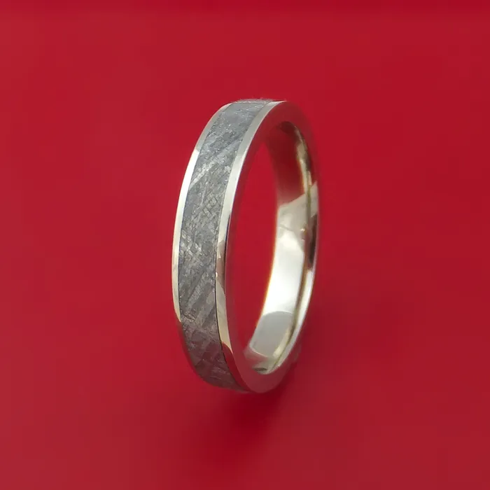 14k White Gold Ring with Gibeon Meteorite Inlay Custom Made Band Lashbrook Rings 14k White Gold Ring with Gibeon Meteorite Inlay Custom Made Band Lashbrook Rings
