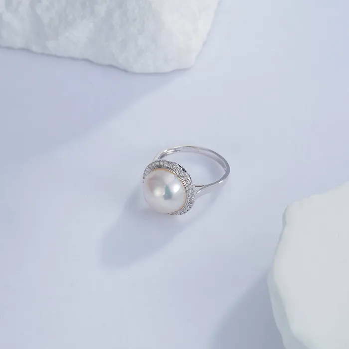 18K Diamond Edison Mabe Pearl Ring KR00066 Pearly Lustre Rings