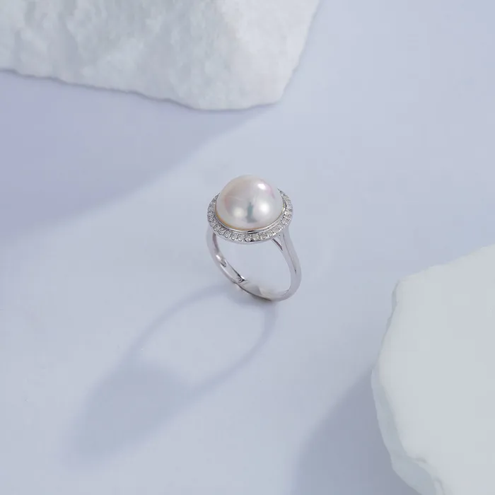 18K Diamond Edison Mabe Pearl Ring KR00066 Pearly Lustre Rings