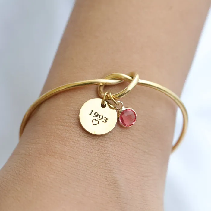18K GoldFilled Personalized Engraved Disc Charm Knot Bracelet Custom Birthstone Bracelet for Women Jewelvers Bracelets