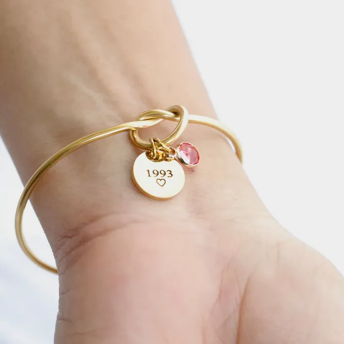 18K GoldFilled Personalized Engraved Disc Charm Knot Bracelet Custom Birthstone Bracelet for Women Jewelvers Bracelets