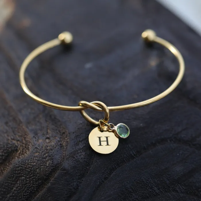 18K GoldFilled Personalized Engraved Disc Charm Knot Bracelet Custom Birthstone Bracelet for Women Jewelvers Bracelets