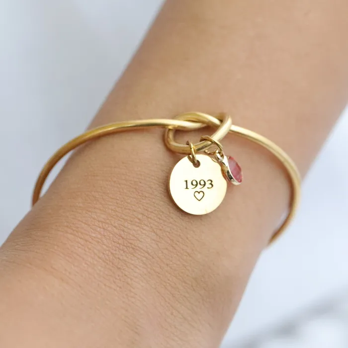18K GoldFilled Personalized Engraved Disc Charm Knot Bracelet Custom Birthstone Bracelet for Women Jewelvers Bracelets