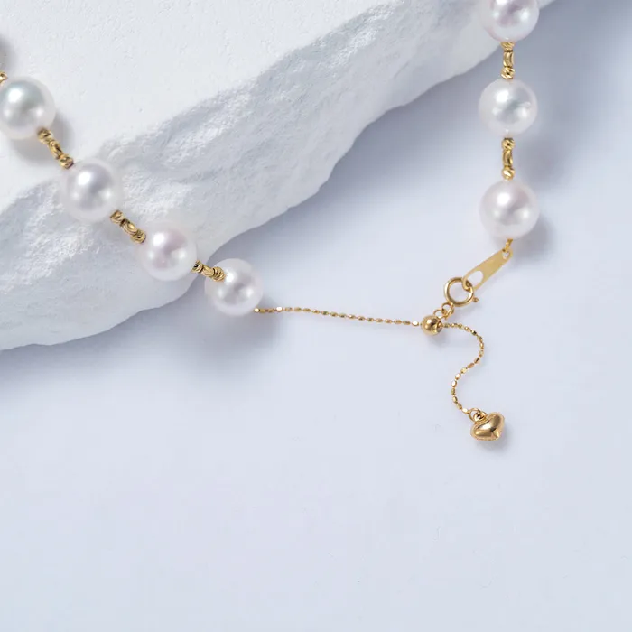 18k Gold Top Lustre Aurora Akoya Pearl Necklace KN00190 Pearly Lustre Necklaces