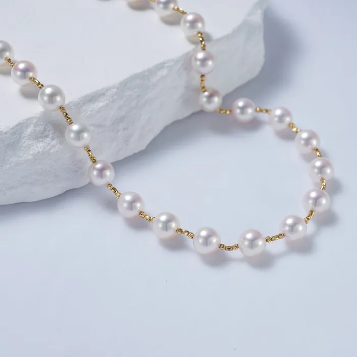 18k Gold Top Lustre Aurora Akoya Pearl Necklace KN00190 Pearly Lustre Necklaces