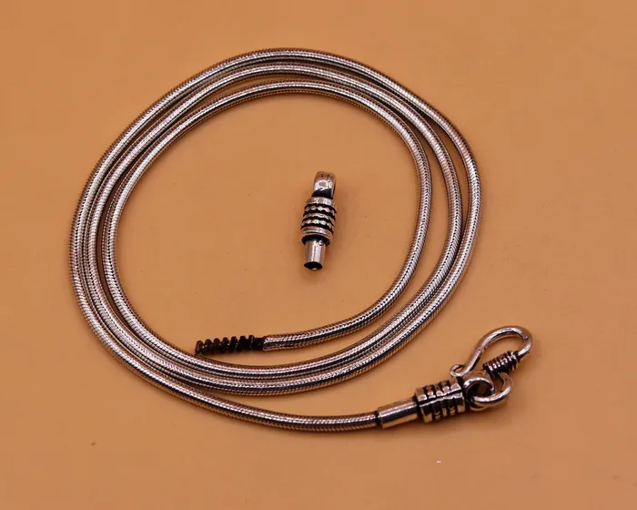 23 inches snake chain 925 sterling silver vintage handmade screw chain pendant chain oxidized solid real chain necklace for pendant TRIBAL ORNAMENTS Necklaces