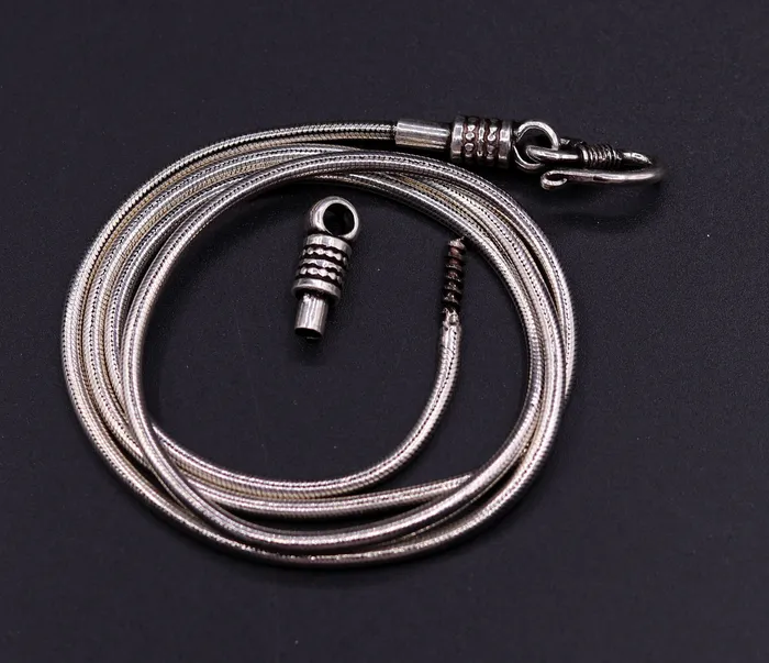 23 inches snake chain 925 sterling silver vintage handmade screw chain pendant chain oxidized solid real chain necklace for pendant TRIBAL ORNAMENTS Necklaces