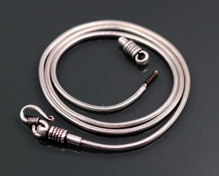 23 inches snake chain 925 sterling silver vintage handmade screw chain pendant chain oxidized solid real chain necklace for pendant TRIBAL ORNAMENTS Necklaces