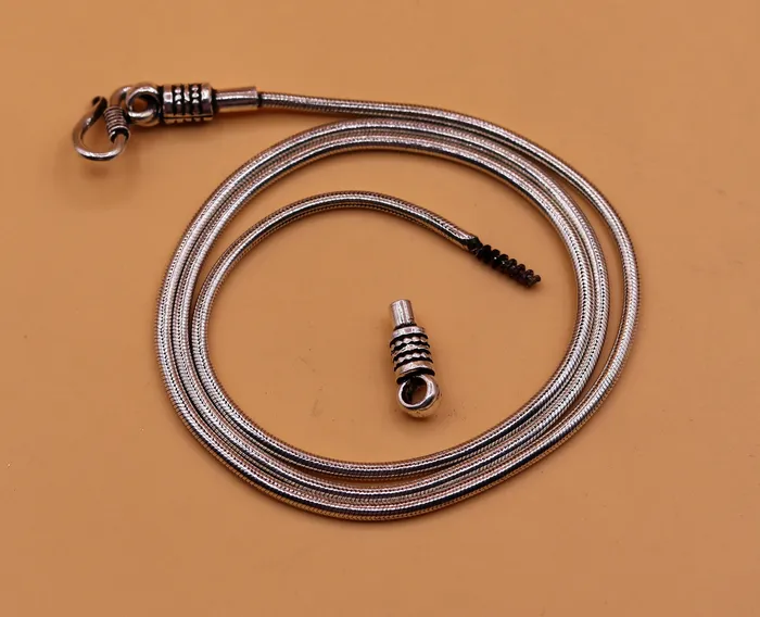 23 inches snake chain 925 sterling silver vintage handmade screw chain pendant chain oxidized solid real chain necklace for pendant TRIBAL ORNAMENTS Necklaces