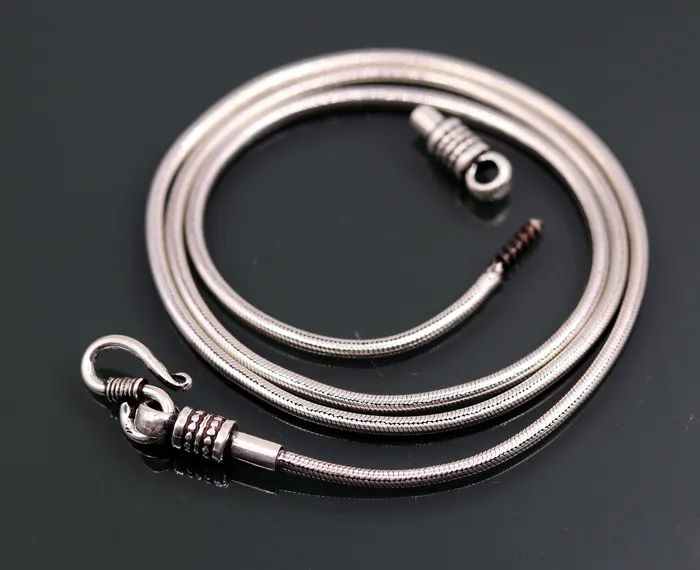 23 inches snake chain 925 sterling silver vintage handmade screw chain pendant chain oxidized solid real chain necklace for pendant TRIBAL ORNAMENTS Necklaces